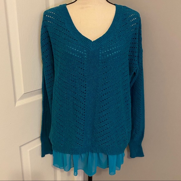 PRANA Knit Ruffle Bottom Ellery Sweater Blue - Picture 3 of 10